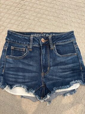 American Eagle Outfitters Women's Hi-Rise Shortie - Dark Blue Denim Size 00